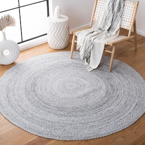 Braided Silver 7 ft. x 7 ft. Gradient Solid Color Round Area Rug