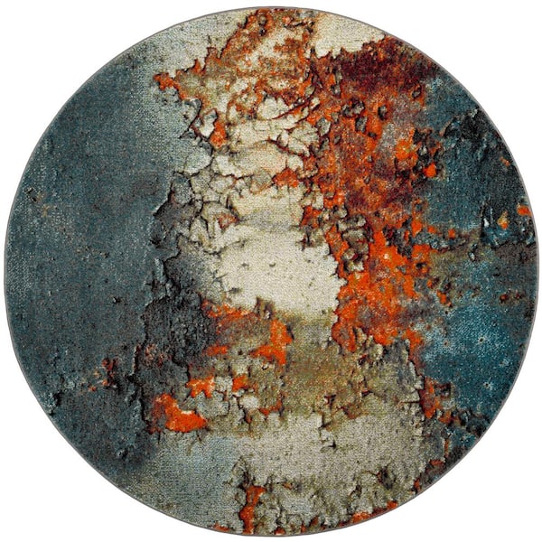 SAFAVIEH Glacier 4 ft. x 4 ft. Blue/Multi Abstract Geometric Round Area Rug