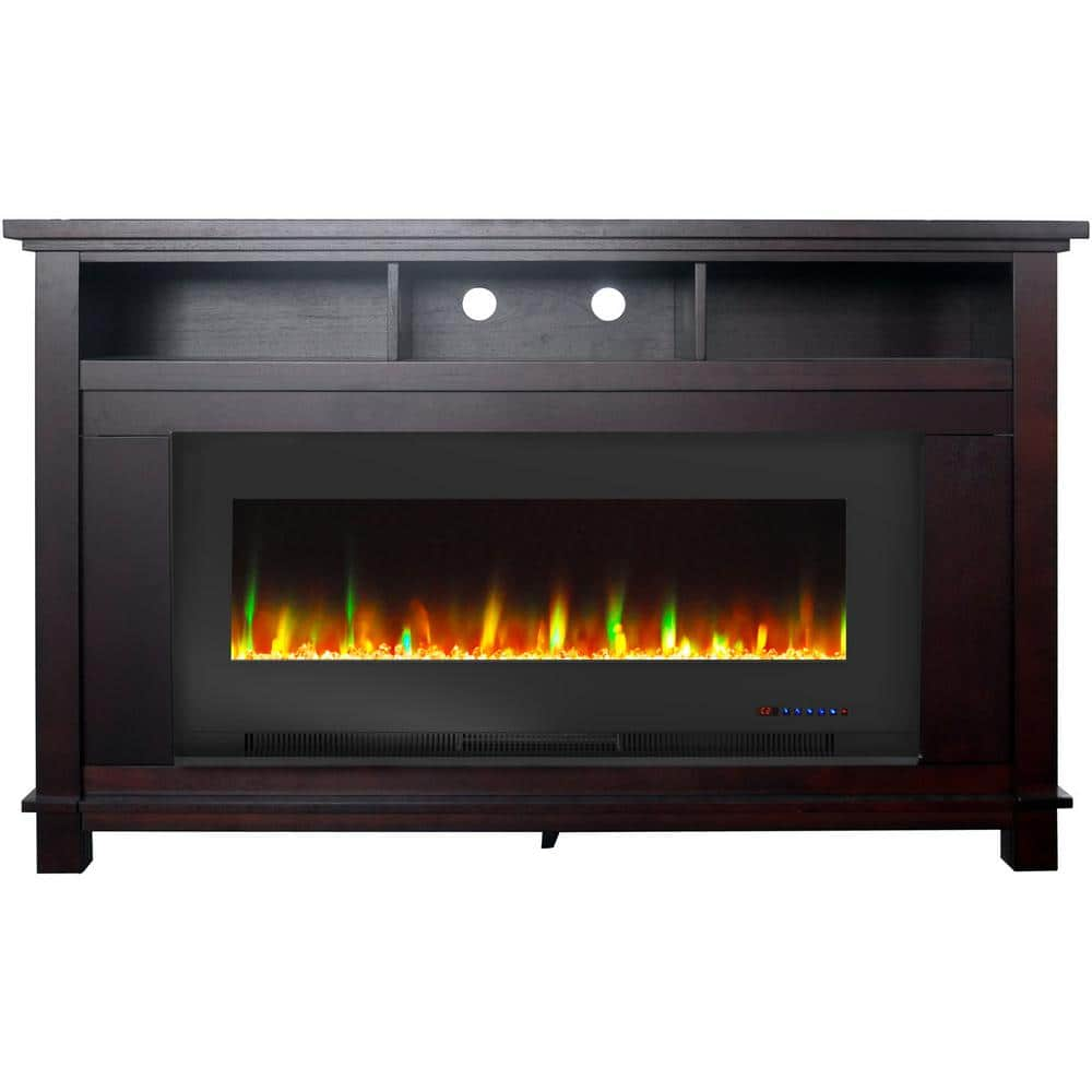 San Jose 58 in. Freestanding Electric Fireplace Entertainment Stand in Mahogany with 50"" Insert and Crystal Rock Display -  Cambridge, CAM5735-1MAH