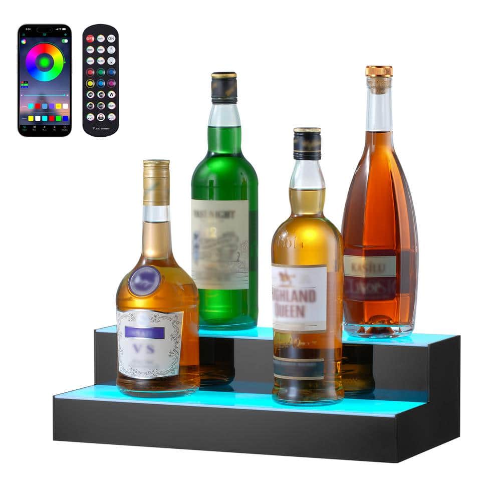 VEVOR LED Lighted Liquor Bottle Display, 2 Tiers 16 In. Home Bar
