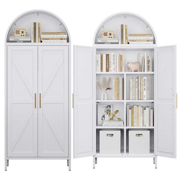 Kaikeeqli 67 in. H Metal Pantry Cabinet, Steel Storage Freestanding Cabinet with adjustable shelfs in White for Kitchen, Bedroom