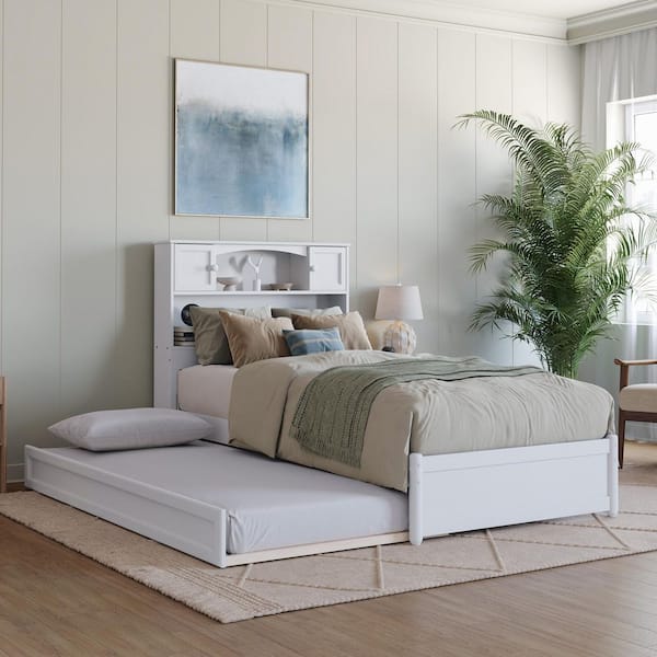 AFI Hadley White Solid Wood Frame Twin XL Platform Bed with Panel Footboard and Twin XL Trundle