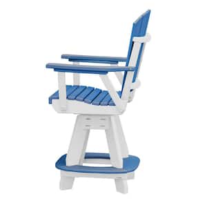 Adirondack White Swivel Counter Height Plastic Outdoor Dining Chair in Blue