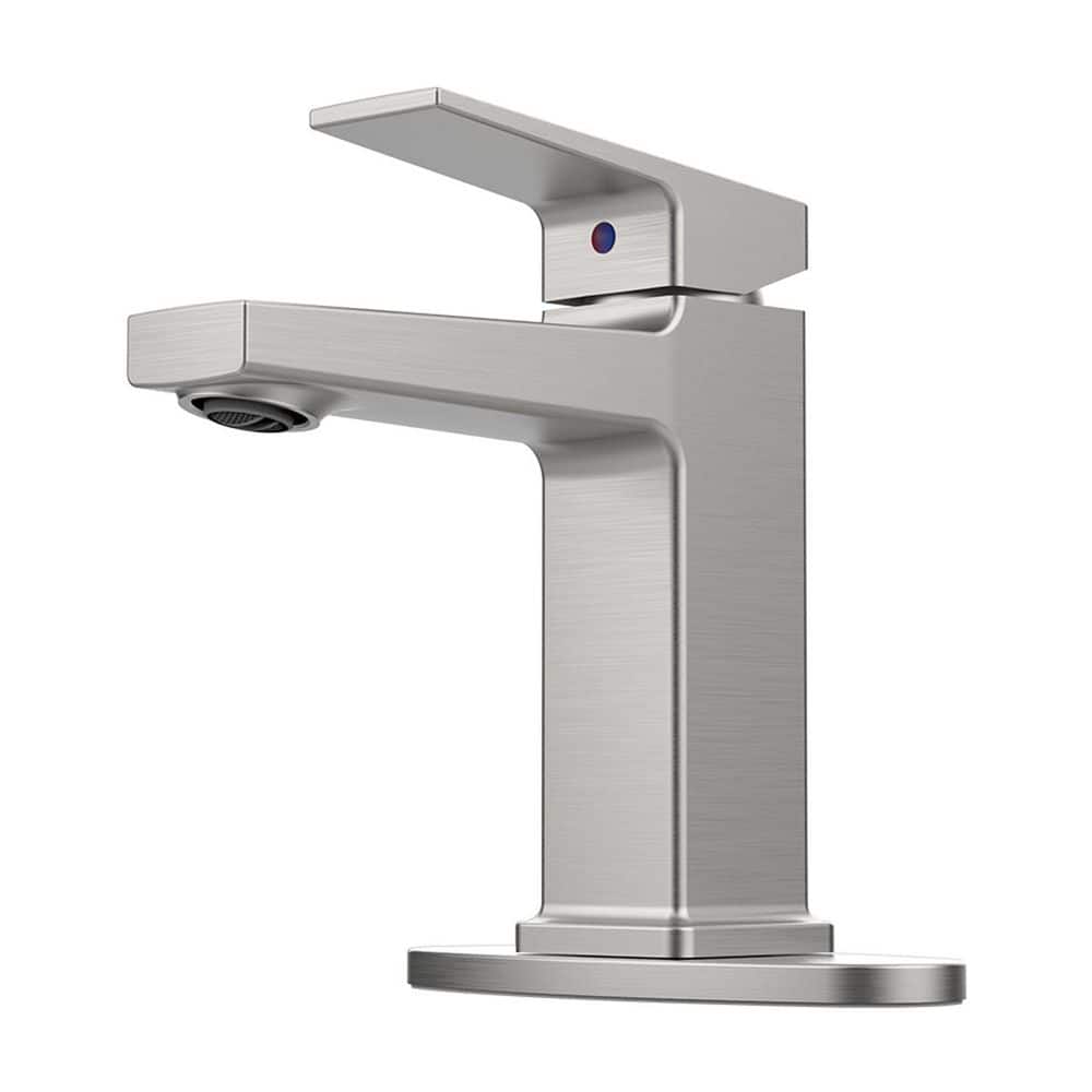 Single Hole Single-Handle Bathroom Faucet with Deck Plate in Brushed Nickel