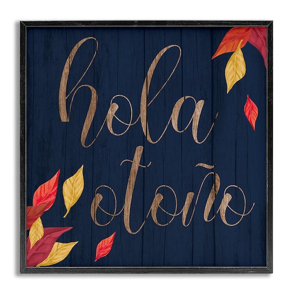 Stupell Industries Hello Fall with Leaves by Lil' Rue Gray Framed Abstract Giclee Art Print 24 in. x 24 in.