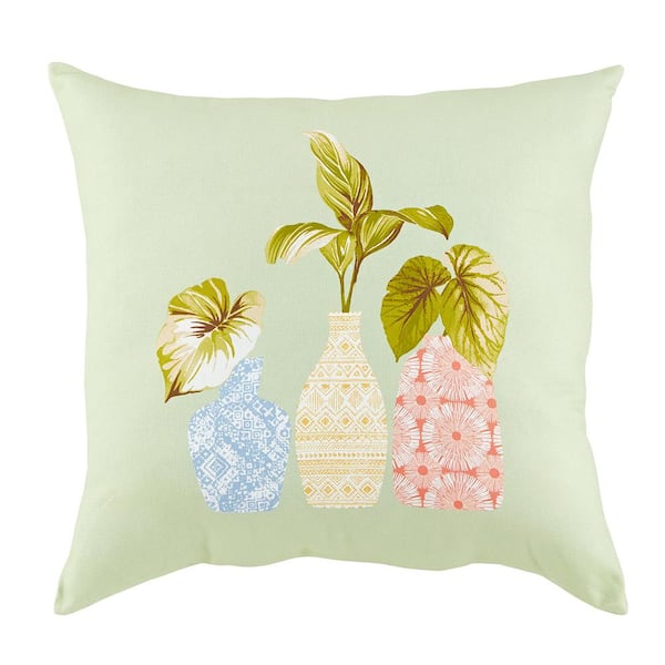 Hampton Bay 18 in. x 18 in. Carafe Leaf Square Outdoor Throw Pillow