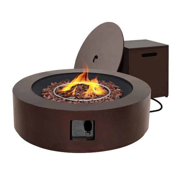 UPHA 42 in. 50,000 BTU Outdoor Fire Pit Table with Propane Tank Cover, Lava Rocks and Lid