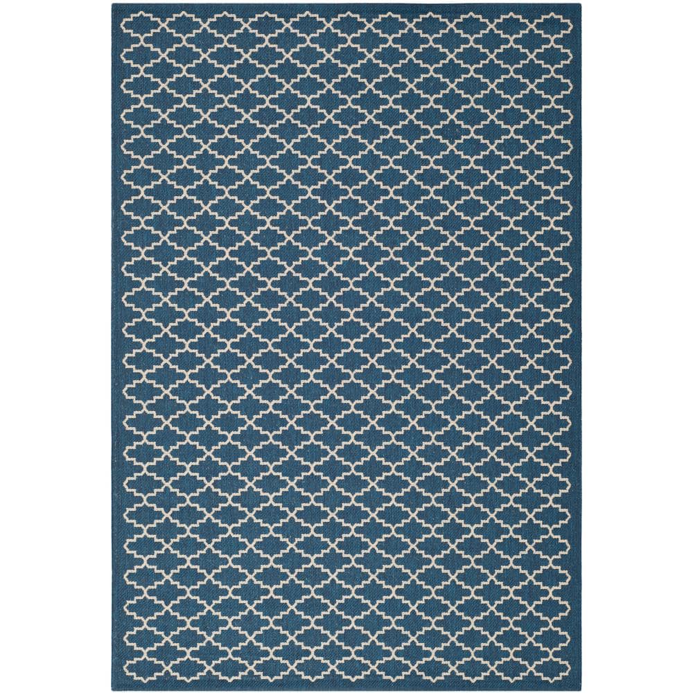 Navy and Beige Trellis Indoor/Outdoor Synthetic Area Rug