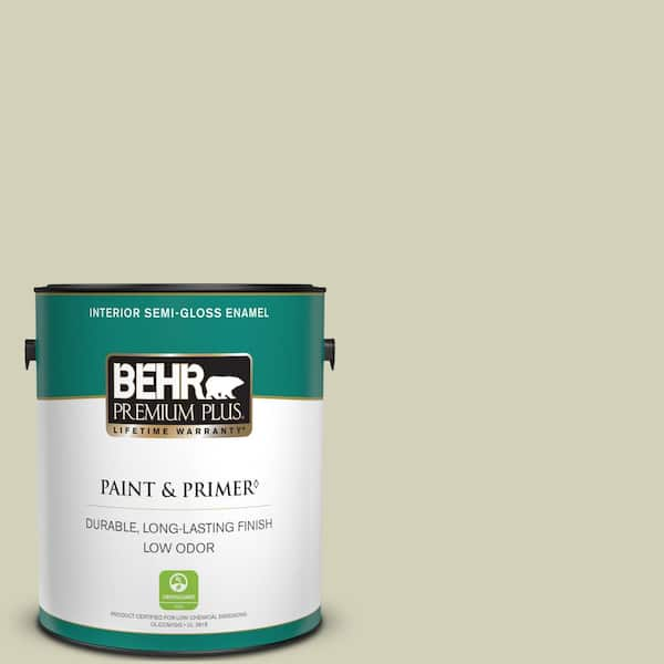 BEHR PREMIUM PLUS 1 gal. #ECC-38-1 Pale Sagebrush Semi-Gloss Enamel Low Odor Interior Paint & Primer