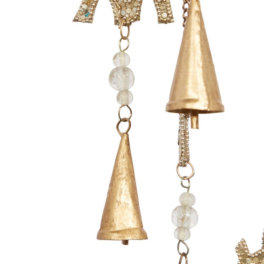 Gold Metal Elephant Windchime with Glass Beads and Bells
