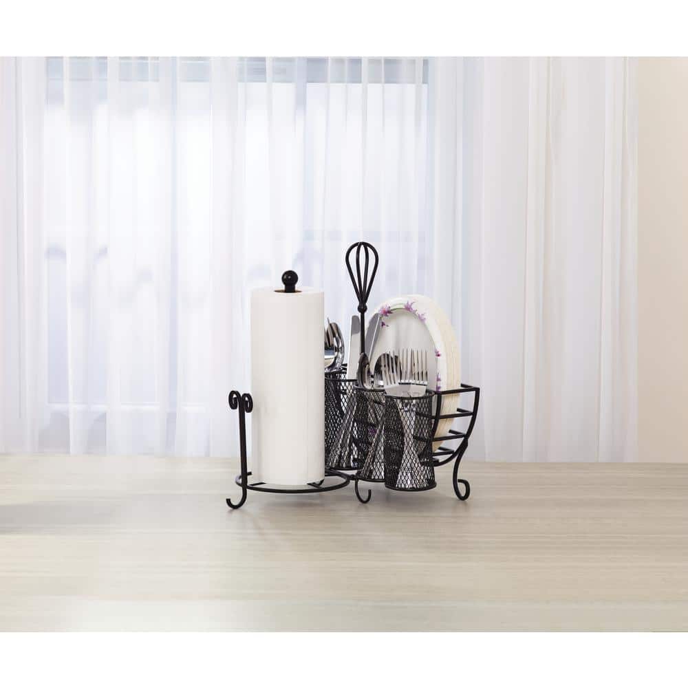 Antique Black Wrought Iron Picnic Caddy with Paper Towel Holder