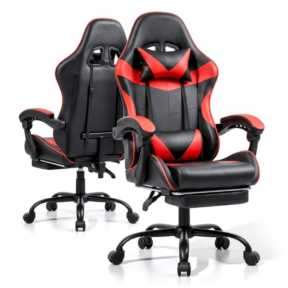 19.69"D x 24.21"W x 51.97"H Black Gaming Chair with Footrest and Lumbar Support, 330 lb. Load, 360-Degree Swivel