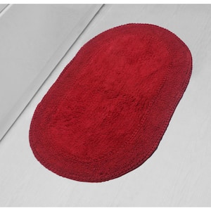 Double Ruffle Collection 100% Cotton Bath Rugs Set, 24x40 Rectangle, Red