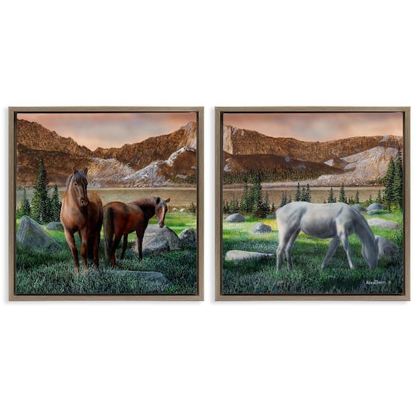 Stupell Industries Country Valley Horses Grazing by Kevin Daniel 2 Pieces Brown Floater Frame Animal Graphic Art Print 18 in. x 18 in.