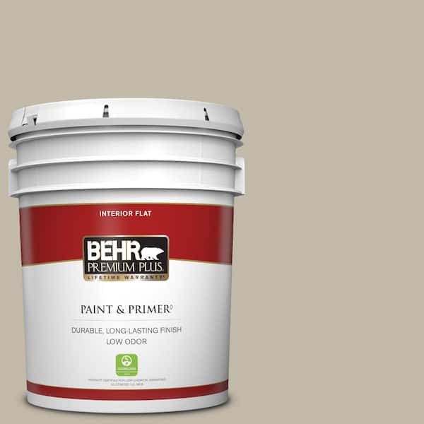 BEHR PREMIUM PLUS 5 gal. Home Decorators Collection #HDC-FL13-10 Wilderness Gray Flat Low Odor Interior Paint & Primer