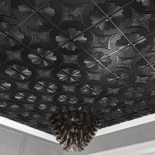 Art3dwallpanels Black 2 ft. x 2 ft. Decorative Drop Ceiling Tiles ...