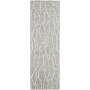2 X 8 Taupe and Ivory Abstract Runner Rug