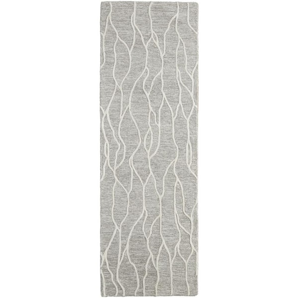 2 x 8 Taupe and Ivory Abstract Runner Rug