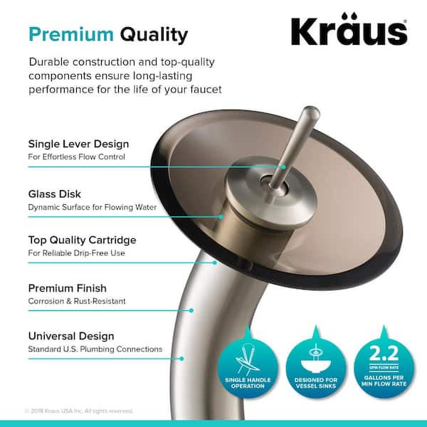 KRAUS Single Handle Waterfall Bathroom Vessel Sink Faucet in Satin