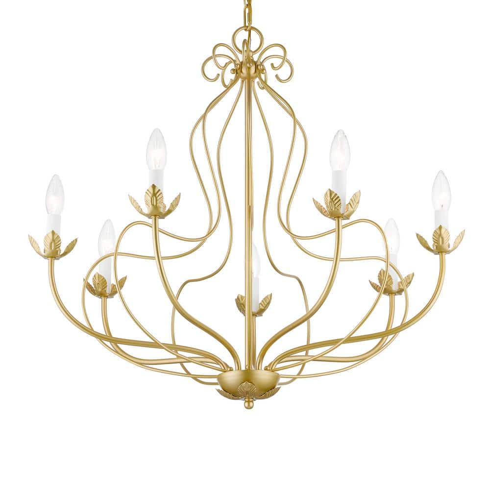 Katarina Graceful Floral 7-Light Chandelier in Soft Gold