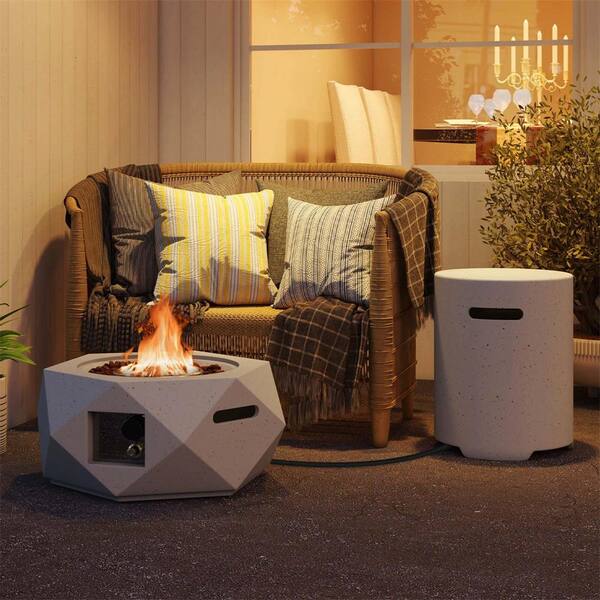 Costway 28 in. Hexagon Terrazzo Propane Gas Fire Pit Table Set