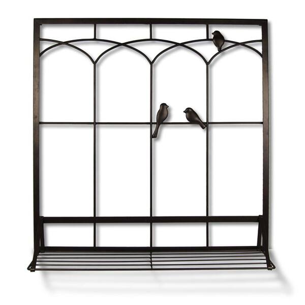 Unbranded Birds in Window with Shelf 28 in. W x 30 in. H Metal Wall Art