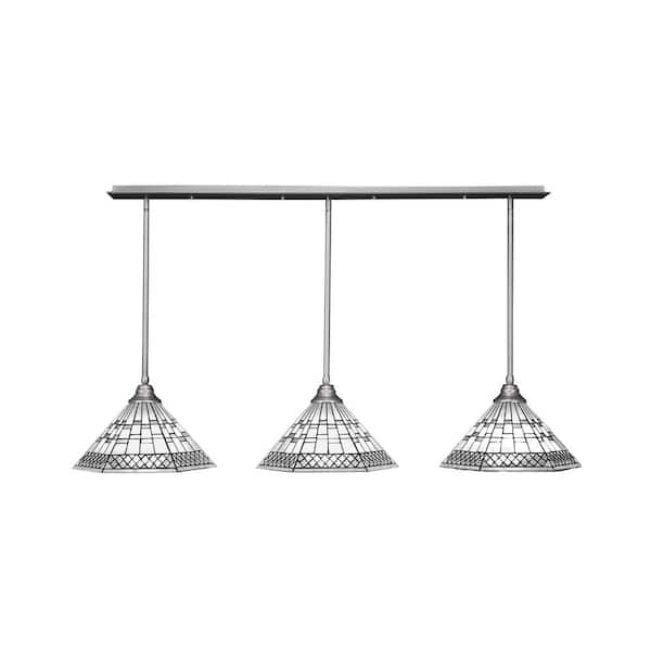 Unbranded Livingston 100-Watt 3 Light Nickel Linear Pendant Light with 16 in. Pewter Art Glass Glass Shades No Bulbs Included