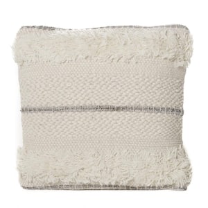 Miles Ivory Solid Cotton 17 in. x 17 in. Throw Pillow