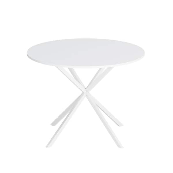Sudzendf White MDF Round Outdoor Side Table 1-Piece