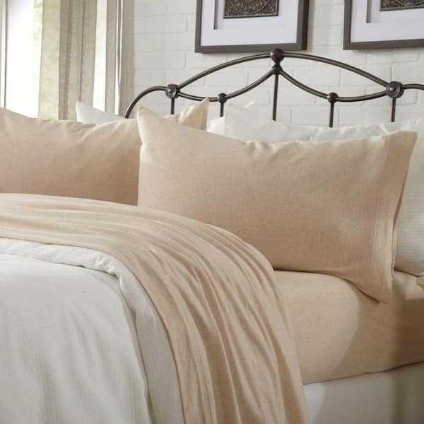4-Piece Beige Solid Jersey Knit Cotton King Deep Pocket Sheet Set