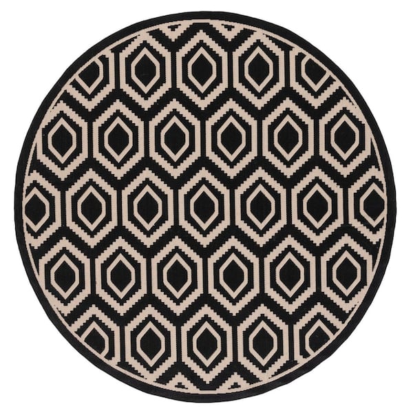Courtyard Black/Beige 5 ft. x 5 ft. Kilim Tribal Indoor/Outdoor Round Area Rug
