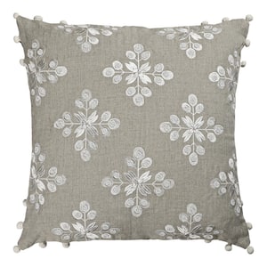Odyssey Hand-Woven Beige/Ivory Floral Linen 20 in. x 20 in. Throw Pillow