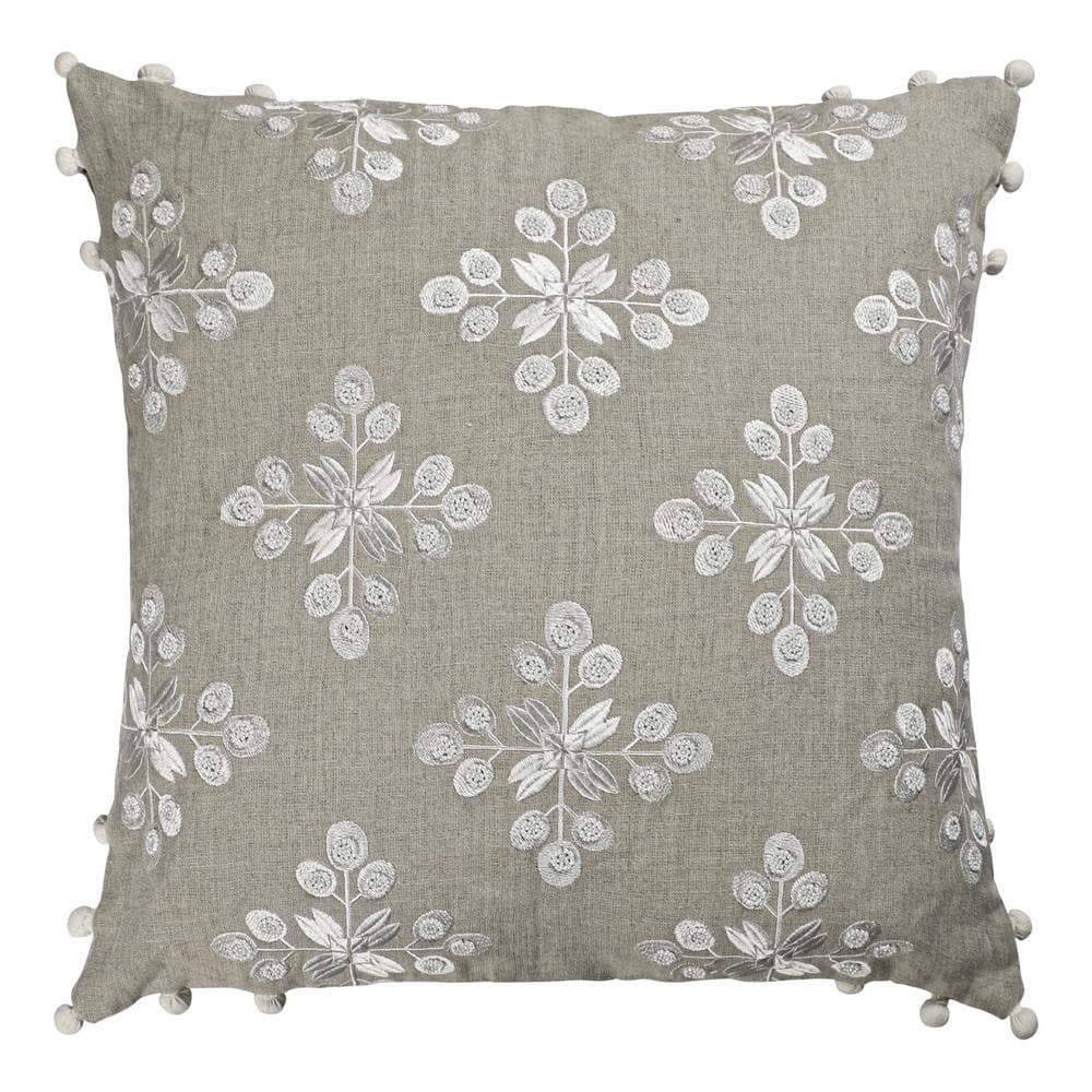 Odyssey Hand-Woven Beige/Ivory Floral Linen 20 in. x 20 in. Indoor Throw Pi