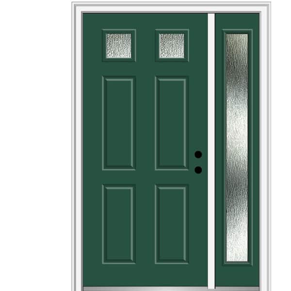 MMI Door 48 in. x 80 in. Left-Hand Inswing Rain Glass Hunter Green Fiberglass Prehung Front Door on 4-9/16 in. Frame