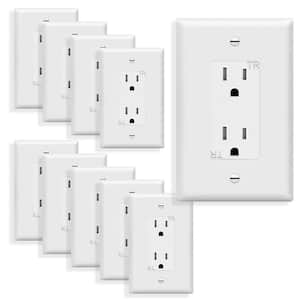 15 Amp Tamper Resistant Decorator Duplex Outlet with Midsize Wall Plate, White (10-Pack)