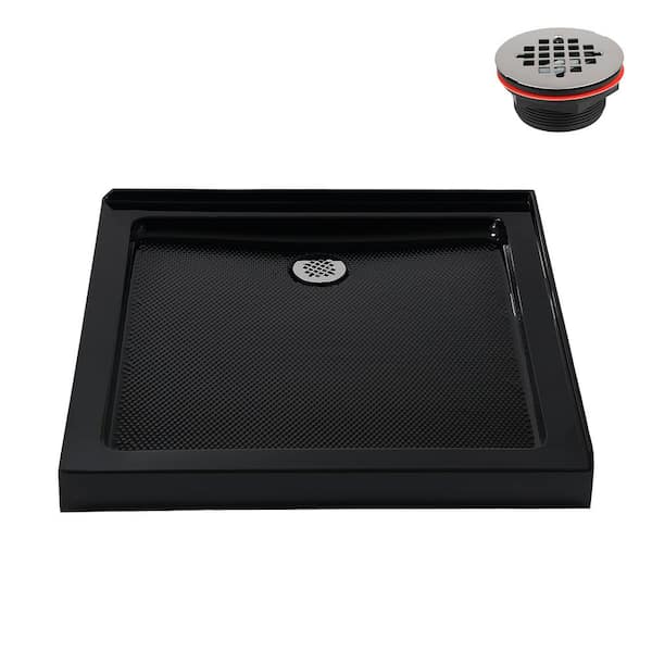 Streamline 36 in. L x 36 in. W Corner Acrylic Shower Pan Base in Glossy Black w/ Left Hand Drain, Drain Included