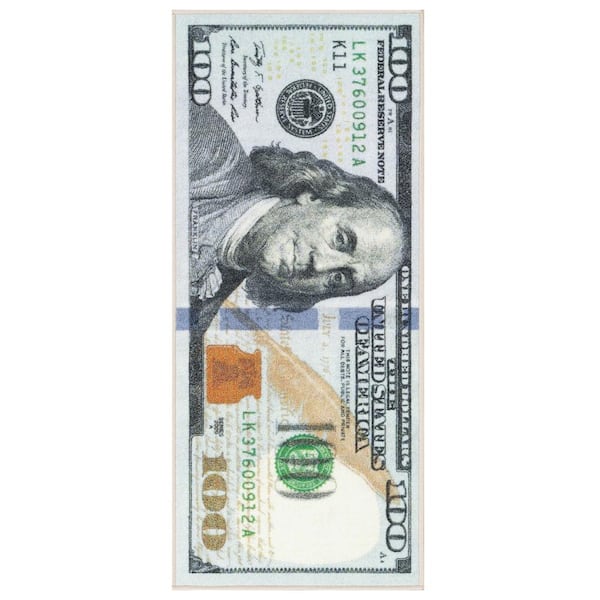Ottomanson 100 Dollar Bill Collection Non-Slip Rubberback Money 22x53 Money Rug, 22 in. x 53 in., Multicolor