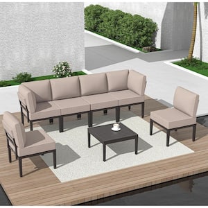 7-Piece Metal Outdoor Sectional Set with Cushion Sand