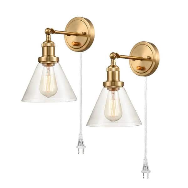 CLAXY 7.08 in. 2-Light Brass Modern Wall Sconce with Standard Shade