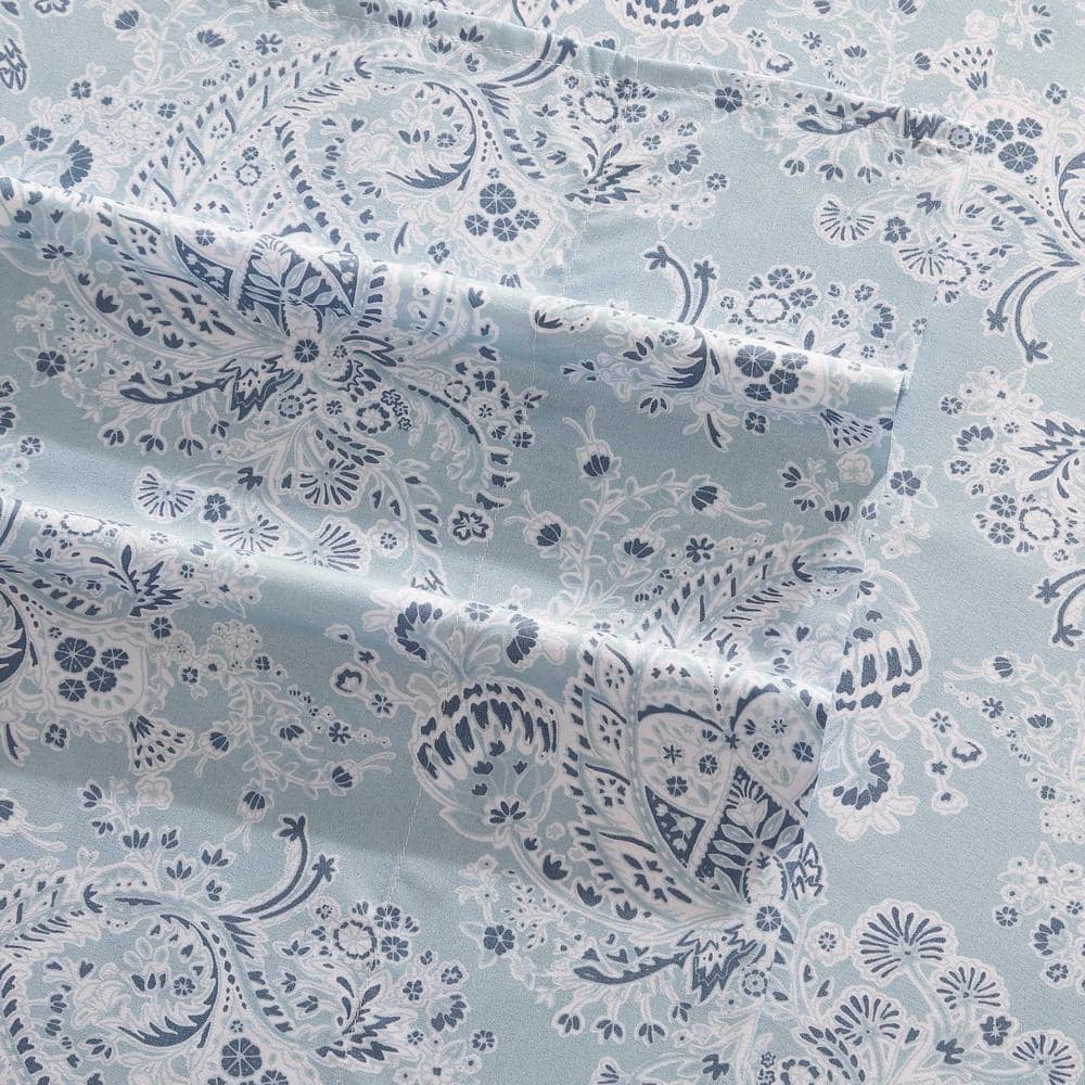 Prairieland Paisley Blue Queen Microfiber Sheet Set with Pillowcases