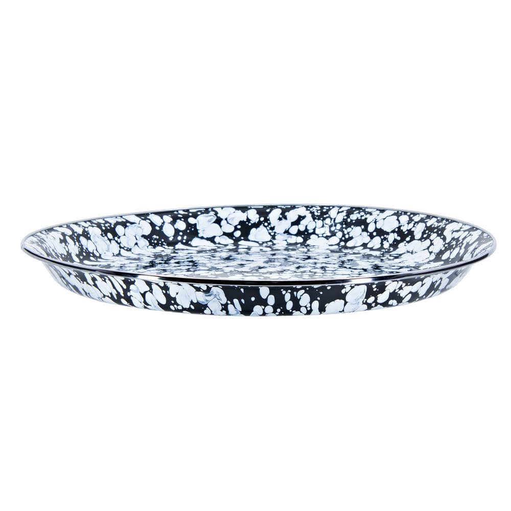 15.5'' Black and White Swirl Enamelware Round Serving Tray