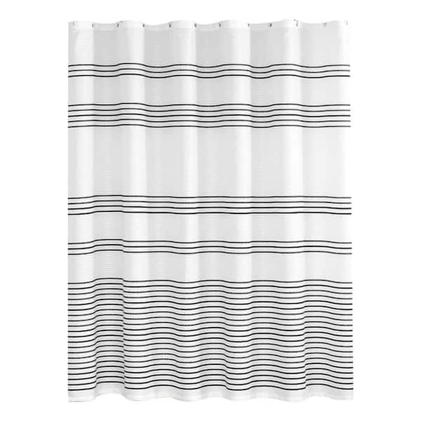Unbranded Modern Farmhouse 70x72 Striped Waterproof Shower Curtain Set with 12 Hooks Polyester in White