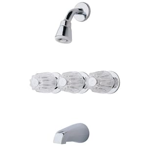 3- Spray 3-Handle Tub and Shower Faucet with Metal Knobs in Polished Chrome (Valve Included)
