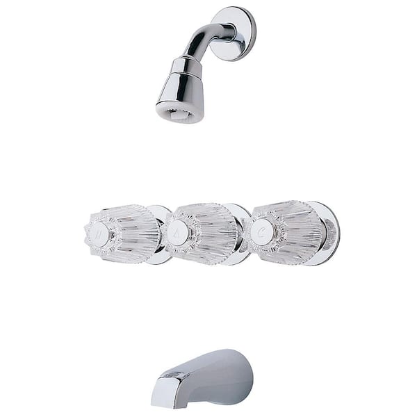Pfister 3- Spray 3-Handle Tub and Shower Faucet with Metal Knobs in Polished Chrome (Valve Included)