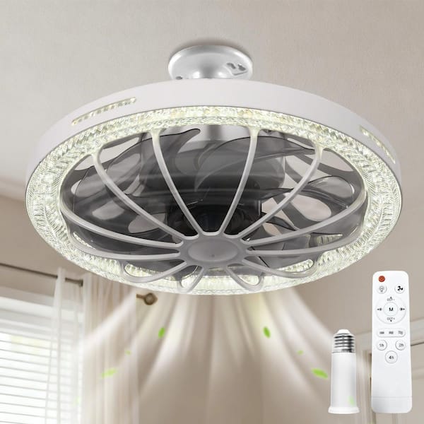 20 in. Indoor 5 Blades White Ceiling Fan with LED Light, Dimmable 3-Speed Flush Mount for Bedroom and Living Room