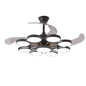 48 in. 8-Light Black Indoor Ceiling Fan with Remote, Smart Integrated LED Retractable Ceiling Fan for Living Room