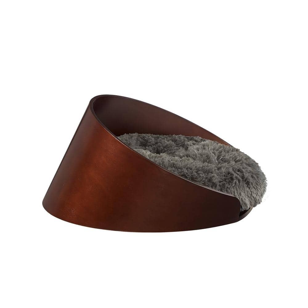 Small Dark Brown Bent Wood Faux Fur Dog Bed