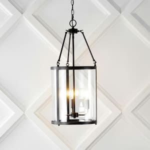 Kinsley 12 in. 3-Light Industrial Farmhouse Iron/Glass LED Pendant, Oil Rubbed Bronze/Clear