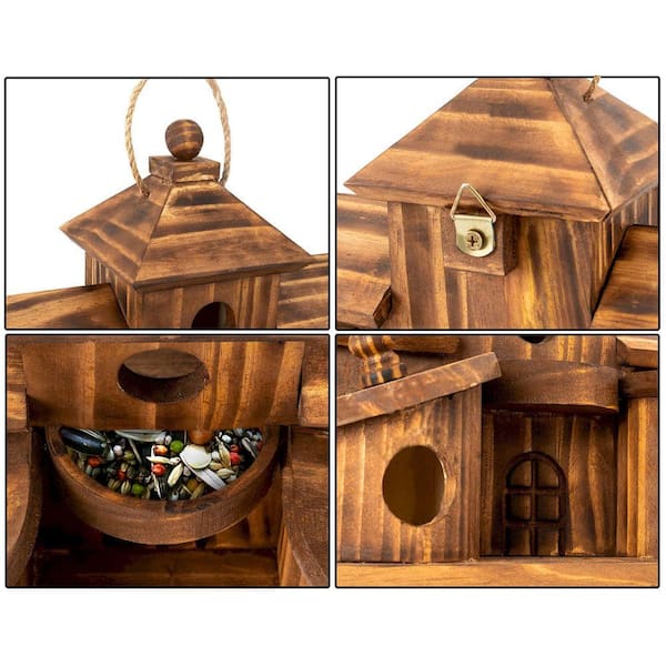MOEPISY 9.3 in. H Outdoor Wood Birdhouse, 5 Hole Hanging Bird