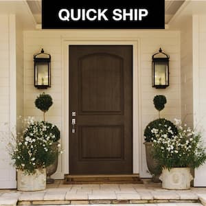 36 in. x 80 in. Right-Hand 2 Panel Square Coffee Bean Stain Fiberglass Prehung Front Door with Brickmould